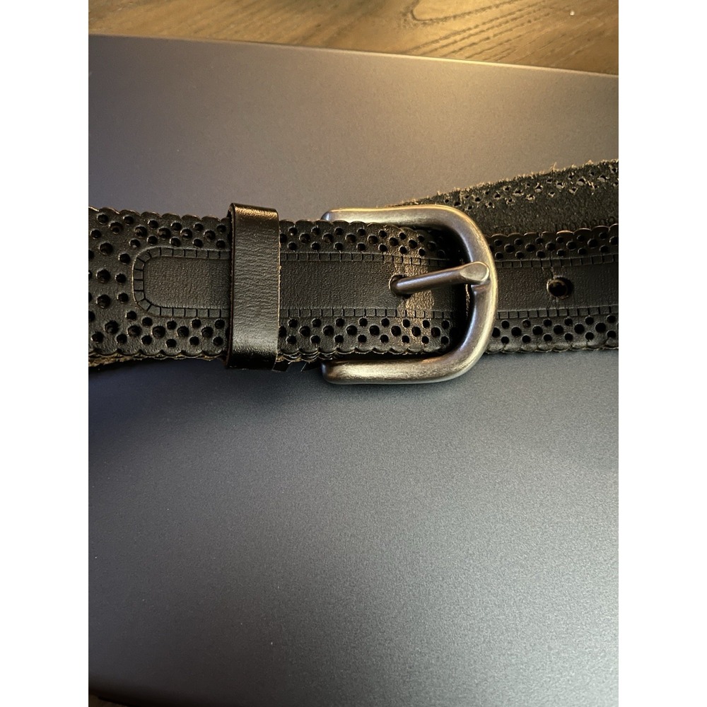 Genuine Bonded Leather Belt Ladies Large Black Western‎ Cowgirl Boho Buckle EUC
